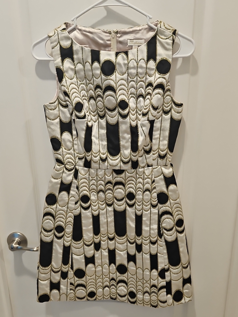 Shoshanna Johanna Brighton Metallic Jaquard Dress Gold, Black, Ivory Sz 0